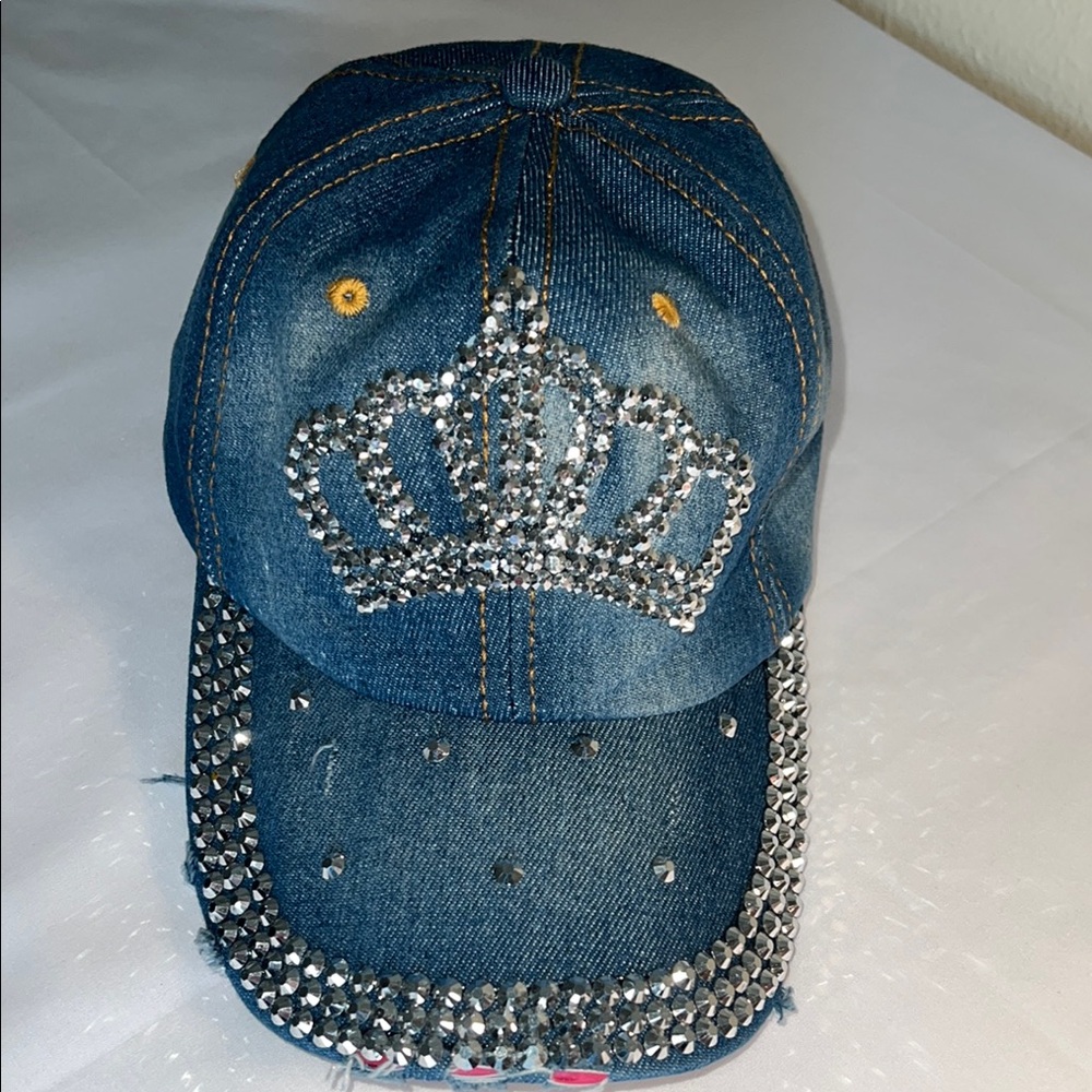 Crown Rhinestone Denim Baseball Cap